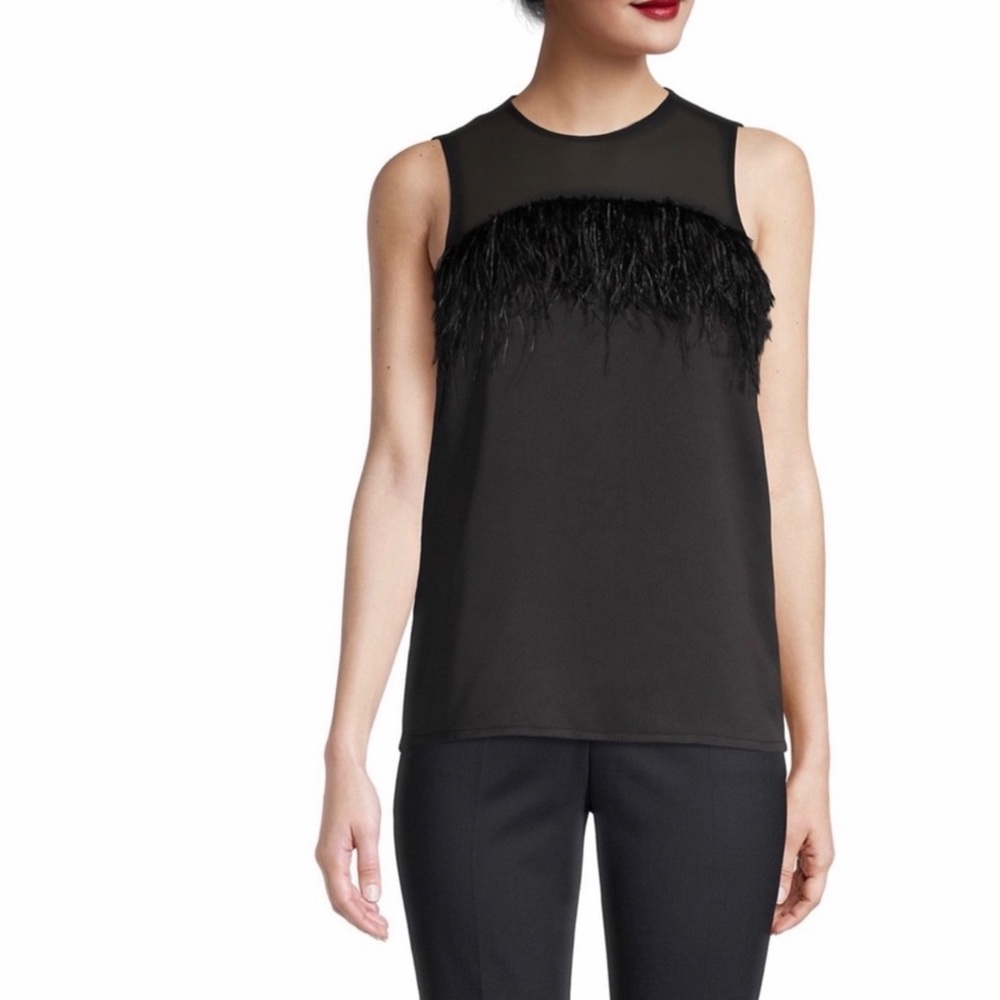 MICHAEL Michael Kors Black Feather-Trim Sleeveless Camisole